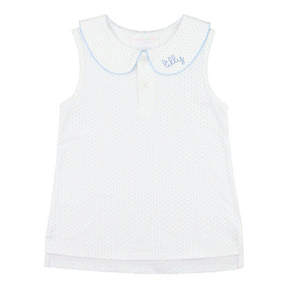 Blue Dot Sleeveless Knit Peter Pan Shirt