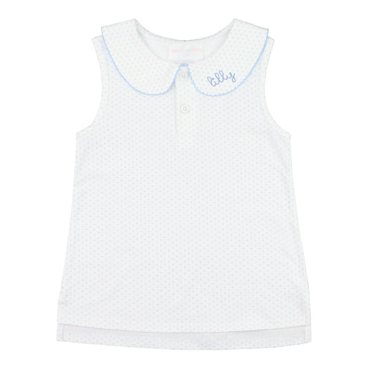 Blue Dot Sleeveless Knit Peter Pan Shirt