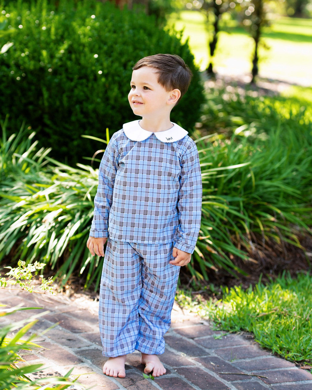 Blue And Brown Plaid Ankle Pant Set