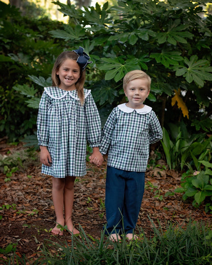 Navy And Green Check Corduroy Pant Set