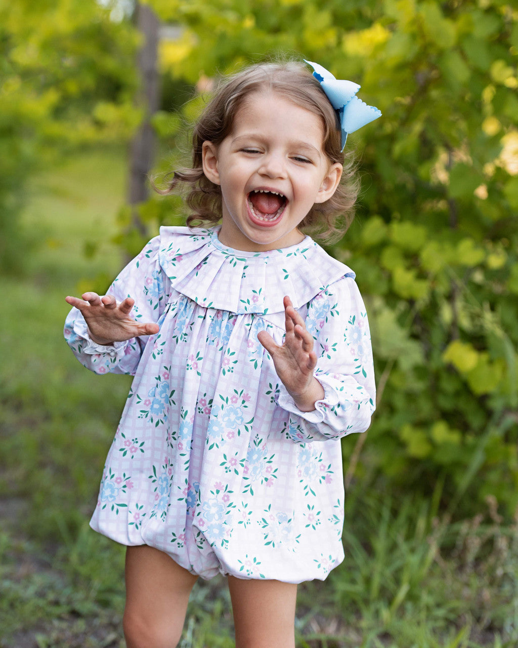 Pink And Blue Knit Floral Bubble