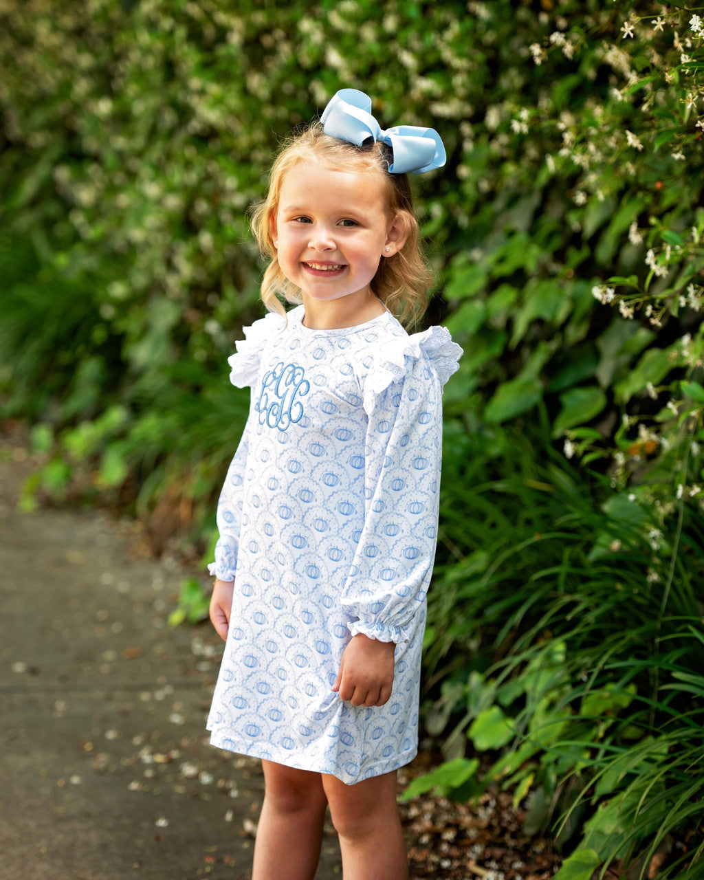 Blue Scalloped Pumpkin Knit Eyelet Dress