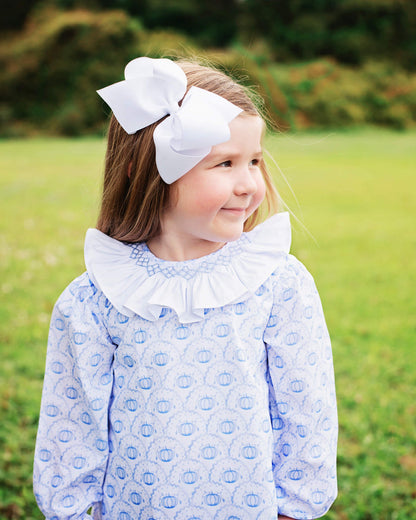 Blue Smocked Scalloped Pumpkin Dress