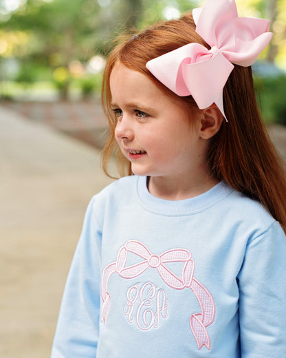 Blue And Pink Gingham Applique Bow Sweatshirt