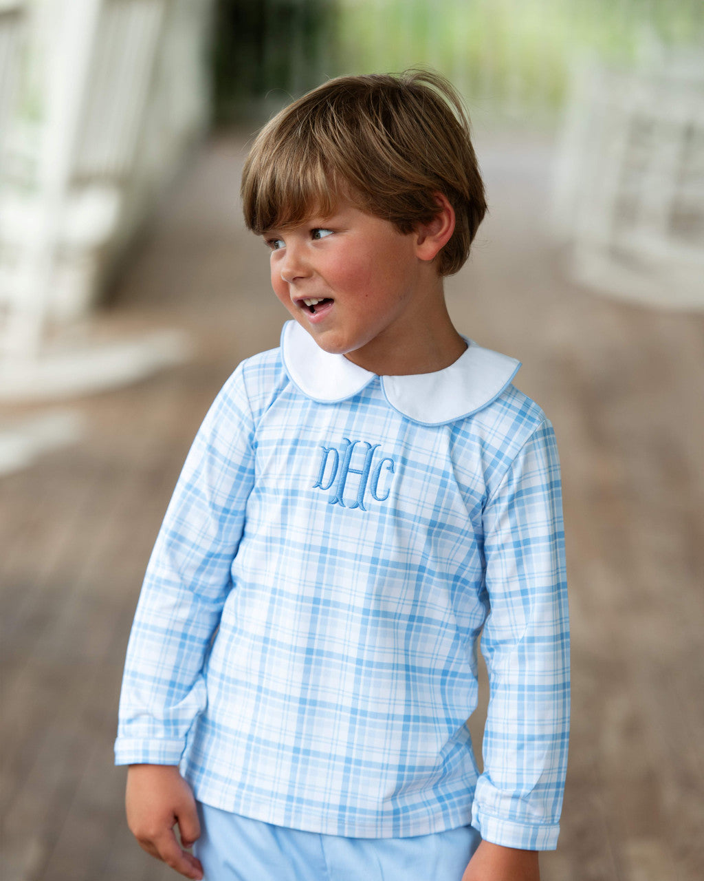 Boys Blue Plaid Pant Set