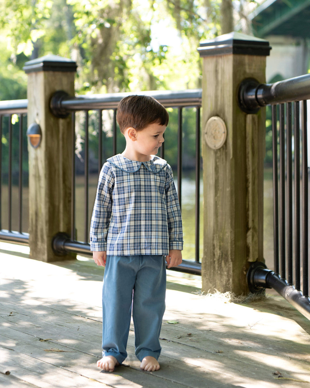 Navy And Blue Plaid Corduroy Pant Set