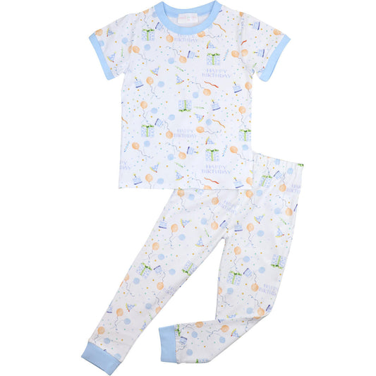 Boys Birthday Print Knit Pajamas Smocked Threads