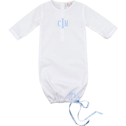 Boys Blue Drawstring Baby Gown  Monogram