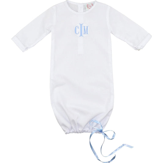 Boys Blue Drawstring Baby Gown  Monogram