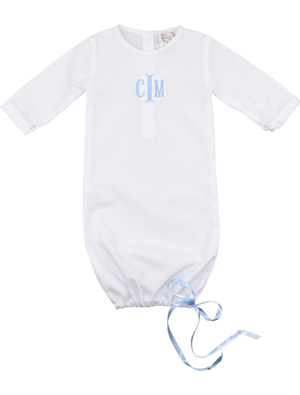 Boys Blue Drawstring Baby Gown  Monogram