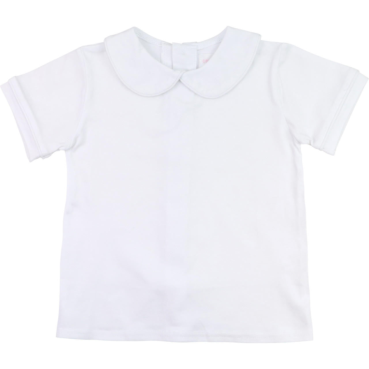 Boy's White Knit Peter Pan Shirt  Monogram - Cecil and Lou