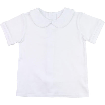 Boy's White Knit Peter Pan Shirt  Monogram - Cecil and Lou