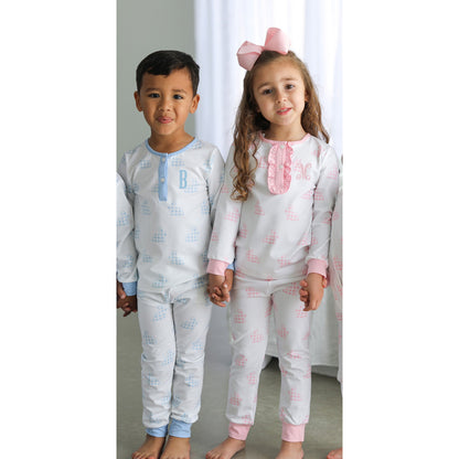 Blue Checked Bunny Knit Pajamas