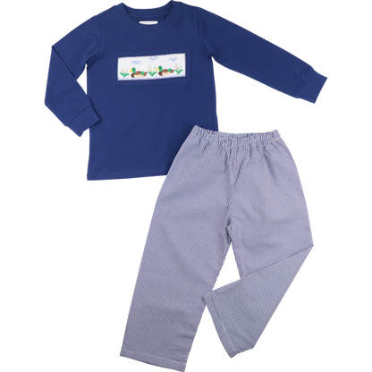 Navy Gingham Smocked Mallard Pant Set