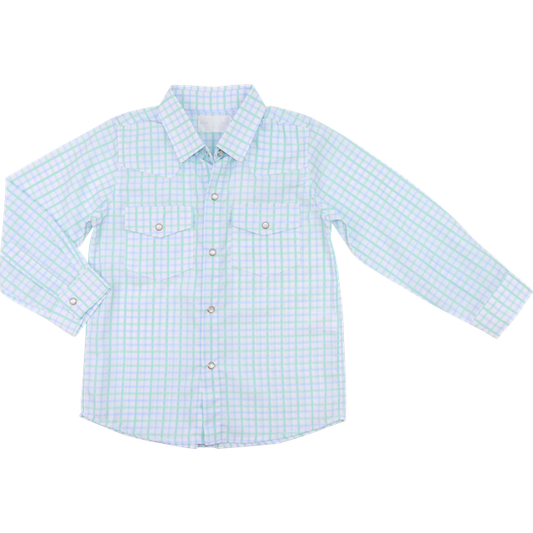 Blue And Green Windowpane Pearl Snap Shirt