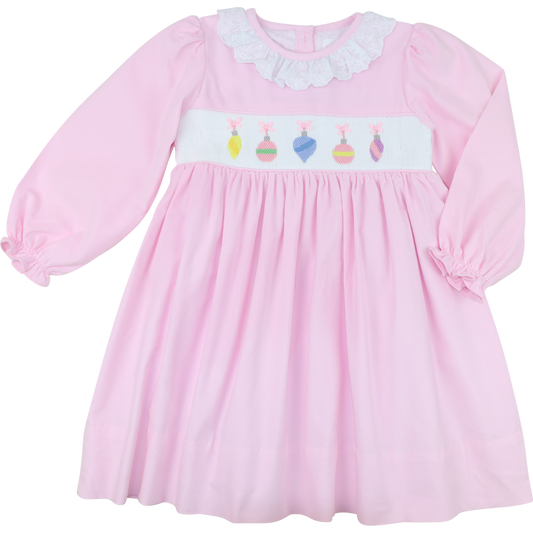 Pink Corduroy Smocked Christmas Ornaments Dress