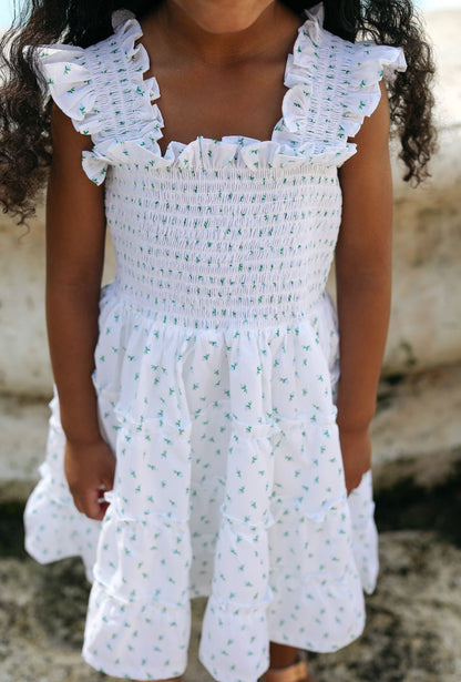 Blue Rosebud Smocked Dress