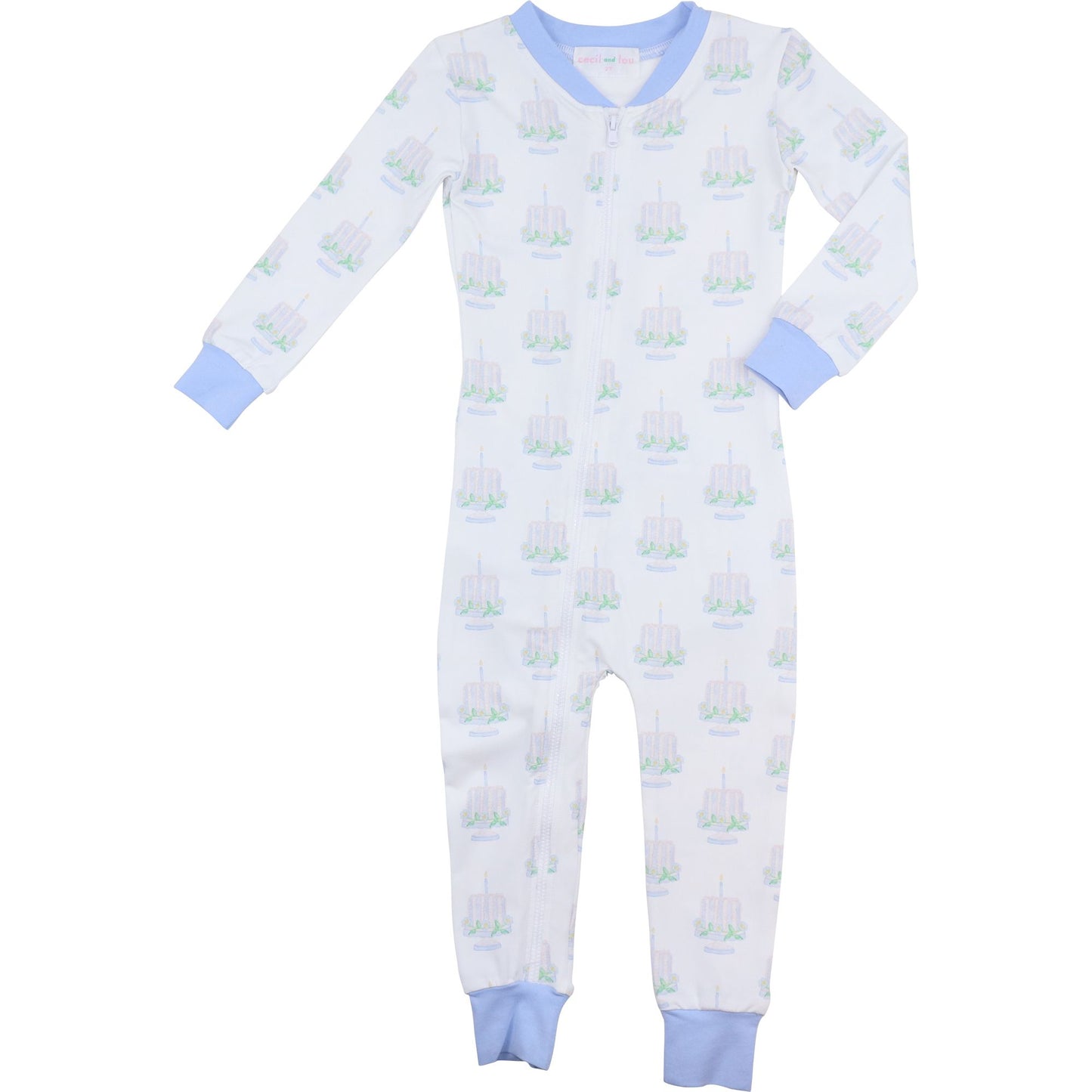 Blue Birthday Cake Knit Zipper Pajamas