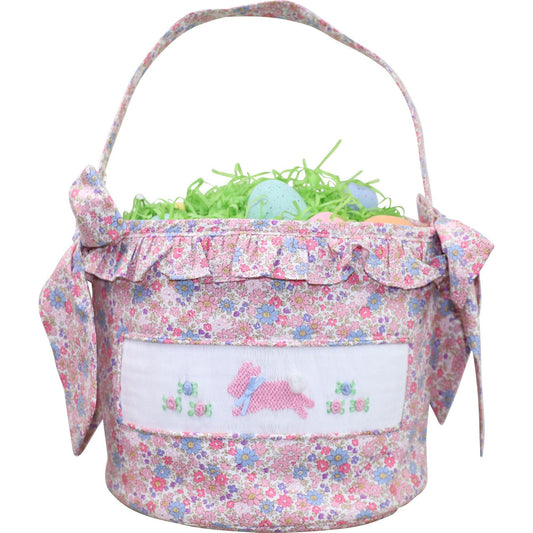 Pink Floral Smocked Bunny Easter Basket