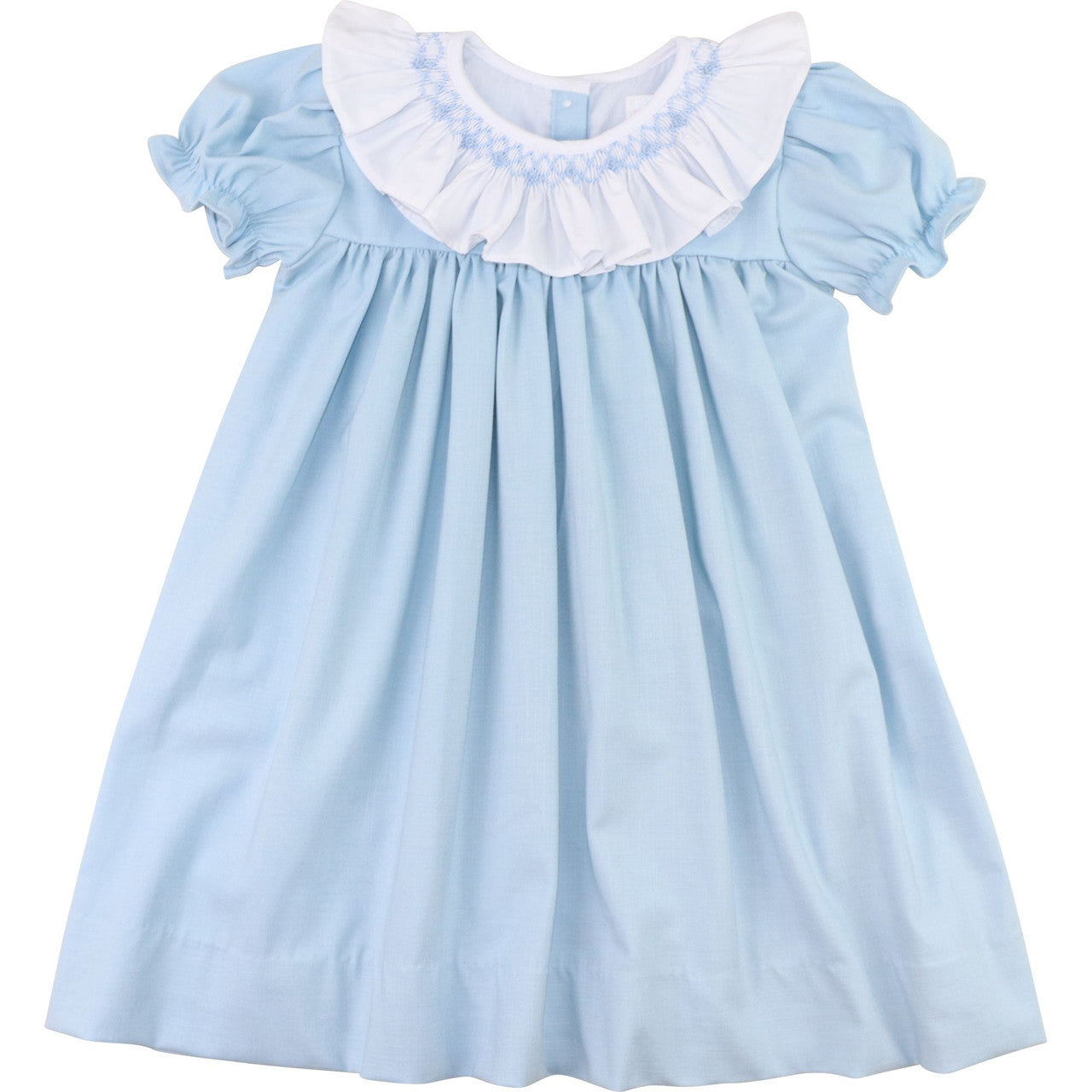 Blue Smocked Ruffle Collar Dress