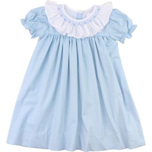 Blue Smocked Ruffle Collar Dress