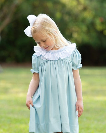 Blue Smocked Ruffle Collar Dress