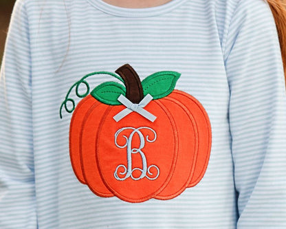 Blue Stripe Applique Pumpkins Dress