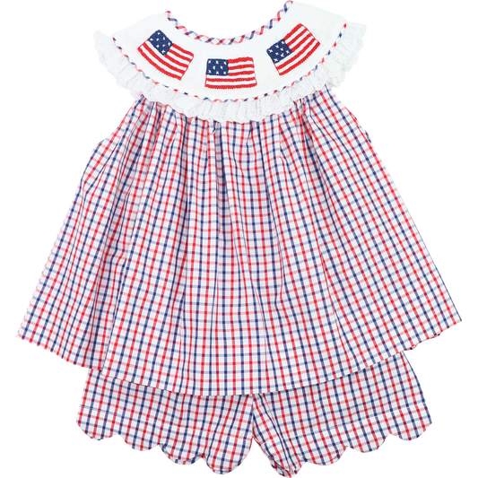 Smocked Flags Windowpane Short Set