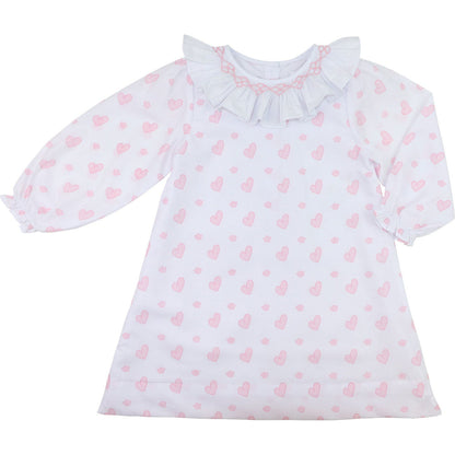 Pink Heart Print Smocked Dress