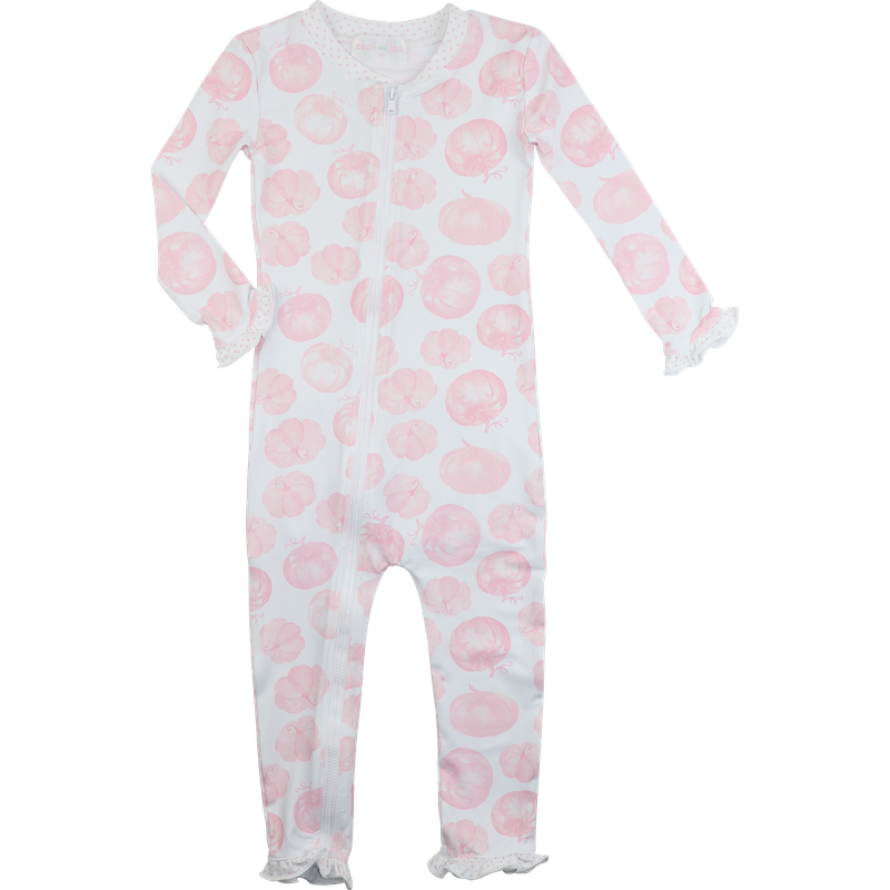 Pink Pumpkin Print Knit Zipper Pajamas