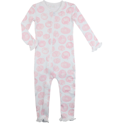 Pink Pumpkin Print Knit Zipper Pajamas