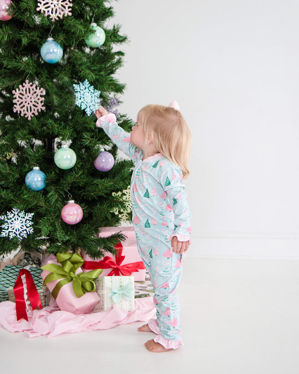 Green And Pink Candy Cane And Christmas Tree Knit Zipper Pajamas