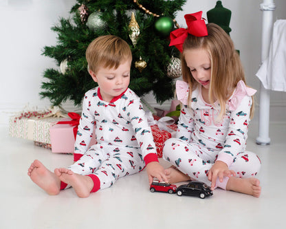 Pink, Red And Green Christmas Cars Knit Pajamas