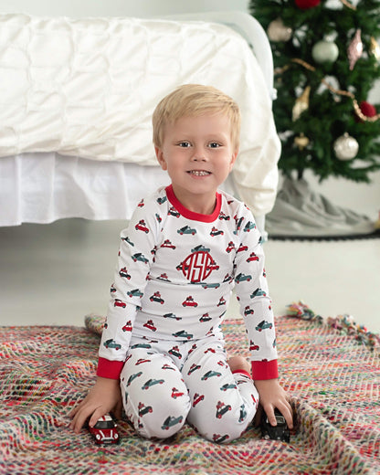 Red And Green Christmas Cars Knit Pajamas