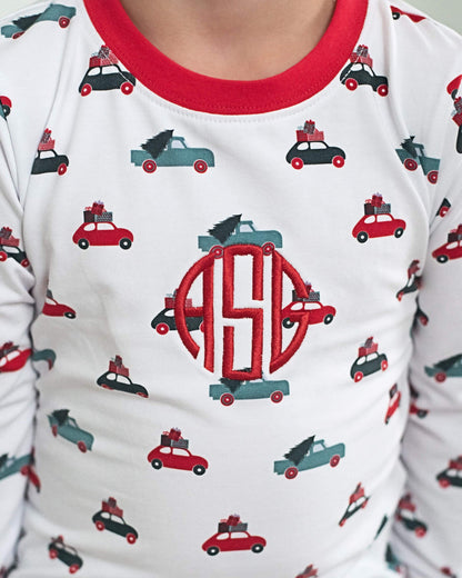 Red And Green Christmas Cars Knit Pajamas