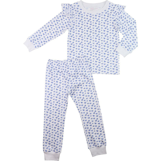 Blue Knit Heart Print Pajamas