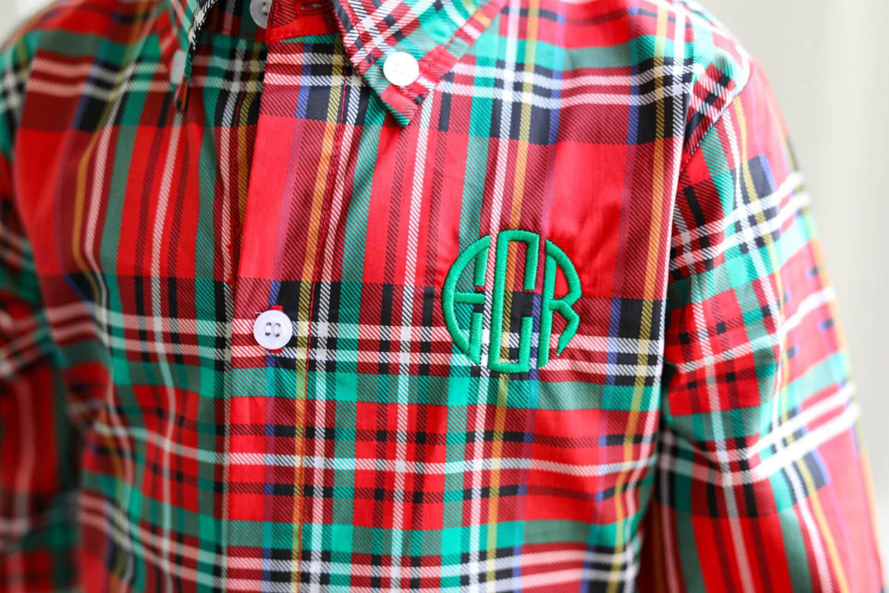 Christmas Plaid Button Down Shirt  - Shipping Early December  Monogram