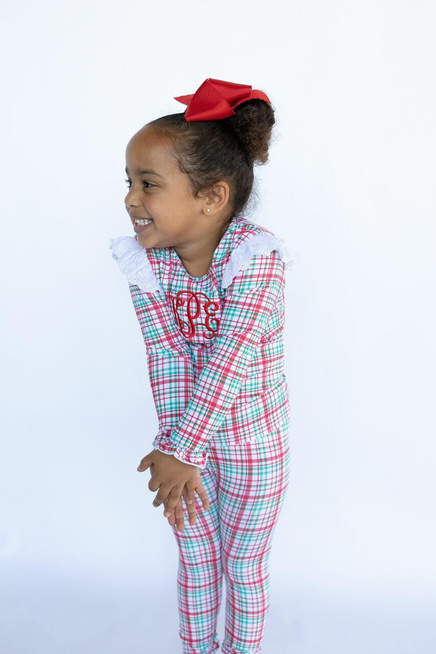 Christmas Plaid Knit Eyelet Pajamas   Monogram