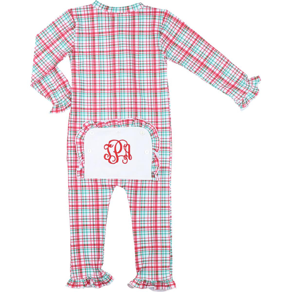 Christmas Plaid Knit Ruffle Zipper Pajamas - Shipping Early December  Monogram