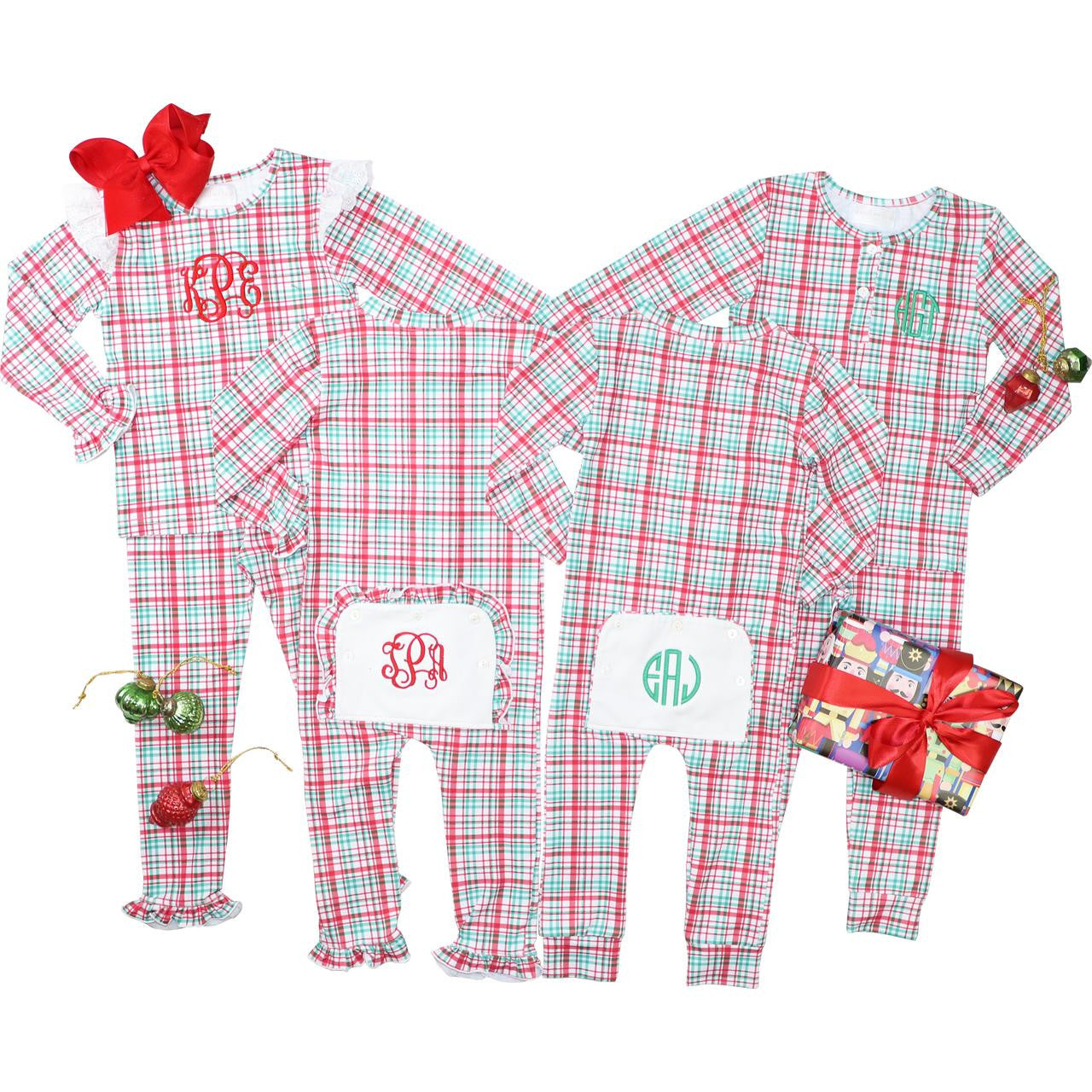 Christmas Plaid Knit Ruffle Zipper Pajamas - Shipping Early December  Monogram