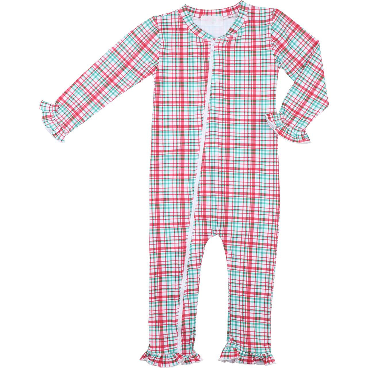 Christmas Plaid Knit Ruffle Zipper Pajamas - Shipping Early December  Monogram