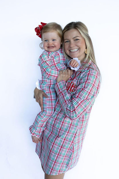 Christmas Plaid Knit Ruffle Zipper Pajamas   Monogram