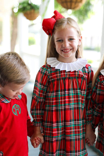 Christmas Plaid Pleated Collar Dress - Shipping Early December  Smocked Threads