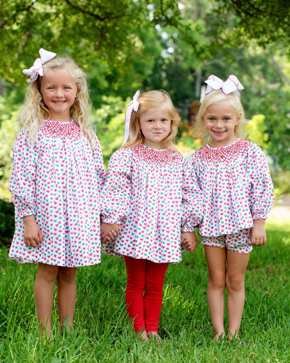 Red And Green Smocked Holiday Hearts Dress