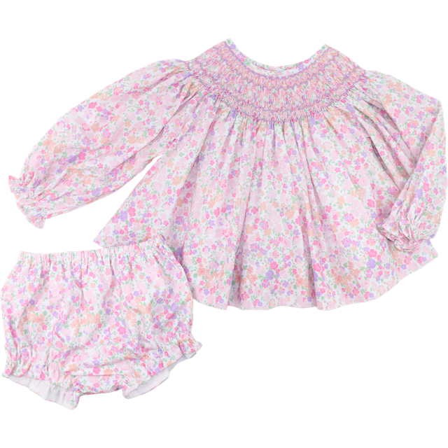 Purple And Pink Floral Smocked Diaper Set