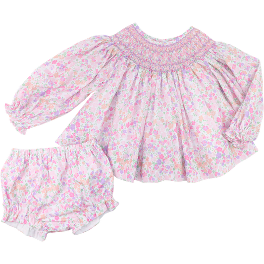 Purple And Pink Floral Smocked Diaper Set