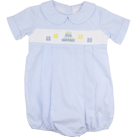 Blue Stripe Smocked Birthday Bubble