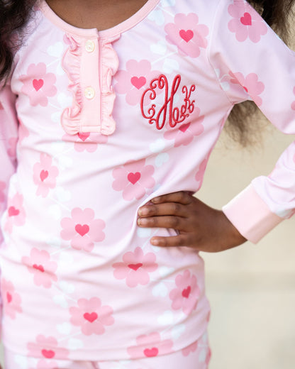 Pink Flower And Heart Knit Pajamas