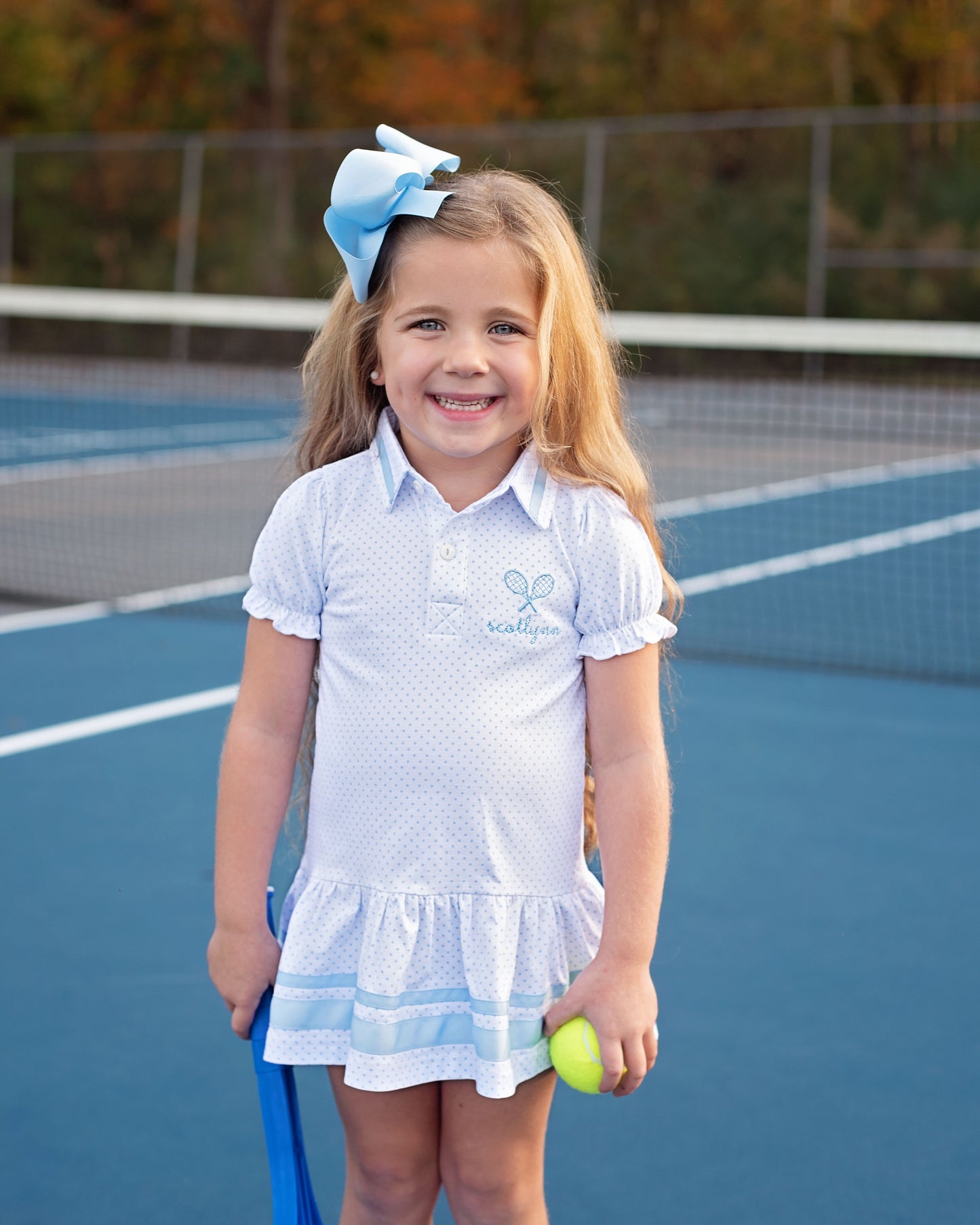 Dainty Blue Dot Knit Grosgrain Tennis Dress