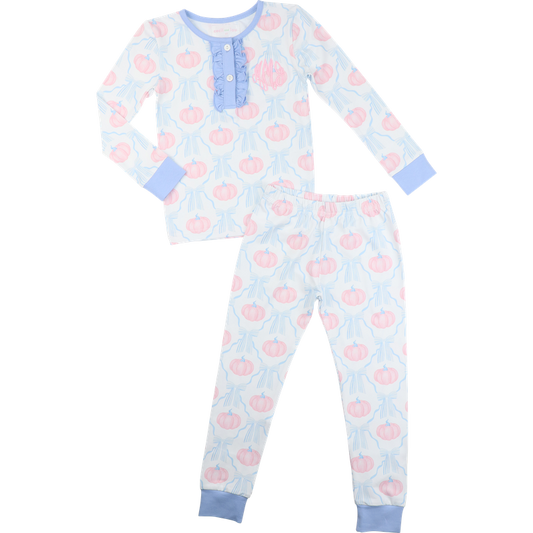 Pink And Blue Pumpkin And Bow Knit Pajamas